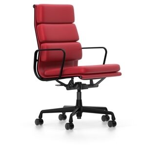 Vitra Chaise en Aluminium – Soft Pad – EA 219 – noir profond – Cuir rouge – roulettes pour tapis de sol