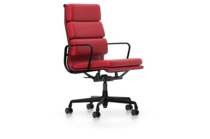 Vitra Chaise en Aluminium – Soft Pad – EA 219 – noir profond – Cuir rouge – roulettes pour sols durs