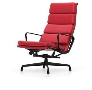 Vitra Chaise en Aluminium – Soft Pad – EA 222 – noir profond – Cuir rouge – patin pour sols durs