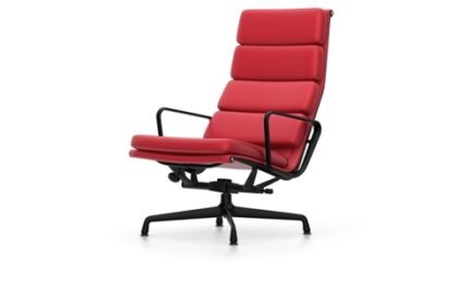 Vitra Chaise en Aluminium – Soft Pad – EA 222 – noir profond – Cuir rouge – patin pour sols durs