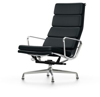 Vitra Chaise en Aluminium – Soft Pad – EA 222 – poli – Cuir nero – patin pour sols durs