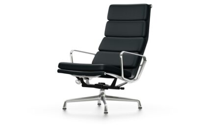 Vitra Chaise en Aluminium – Soft Pad – EA 222 – poli – Cuir nero – patin pour sols durs