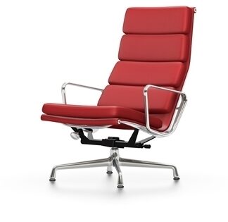 Vitra Chaise en Aluminium – Soft Pad – EA 222 – chromé – Cuir rouge – patin pour sols durs