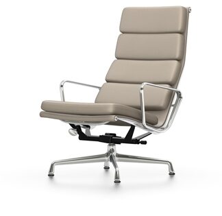 Vitra Chaise en Aluminium – Soft Pad – EA 222 – chromé – Cuir sable – patin pour sols durs