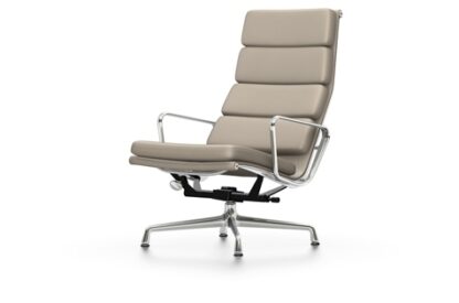 Vitra Chaise en Aluminium – Soft Pad – EA 222 – poli – Cuir sable – patin pour sols durs