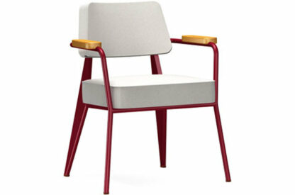 Vitra Fauteuil Direction – Chêne massif nature, huilé – japanese red – gris clair