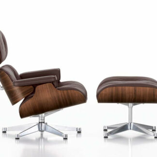 Vitra Lounge Chair & Ottoman – poli – Cuir premium F chocolat – Noyer – pigment noir – dimensions classiques – 84 cm
