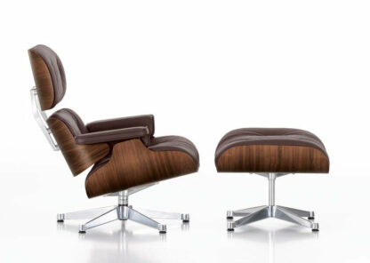 Vitra Lounge Chair & Ottoman – poli – Cuir premium F chocolat – Noyer – pigment noir – dimensions classiques – 84 cm