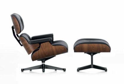 Vitra Lounge Chair & Ottoman – poli / côtés noirs – Cuir premium F nero – Noyer – pigment noir – dimensions classiques – 84 cm