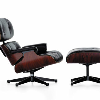 Vitra Lounge Chair & Ottoman – poli / côtés noirs – Cuir premium F marron – Santos Palisander – dimensions classiques – 84 cm