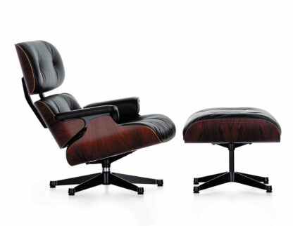 Vitra Lounge Chair & Ottoman – poli / côtés noirs – Cuir premium F chocolat – Santos Palisander – dimensions classiques – 84 cm