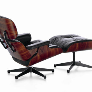Vitra Lounge Chair & Ottoman – poli / côtés noirs – Cuir premium F marron – Santos Palisander – dimensions nouvelles – 89 cm
