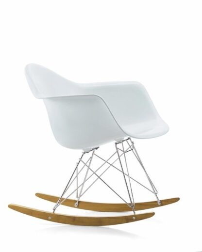 Vitra Eames Plastic Armchair RAR avec coussin d’assise – blanc – chromé – gris foncé – Érable jaune