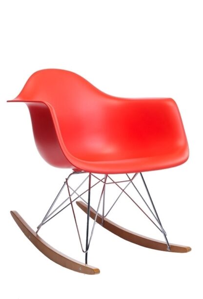 Vitra Eames Plastic Armchair RAR avec coussin d’assise – poppy red – chromé – bleu foncé/ivoire – Érable jaune