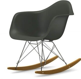 Vitra Eames Plastic Armchair RAR avec coussin d’assise – granite grey – chromé – rouge/cognac – Érable jaune